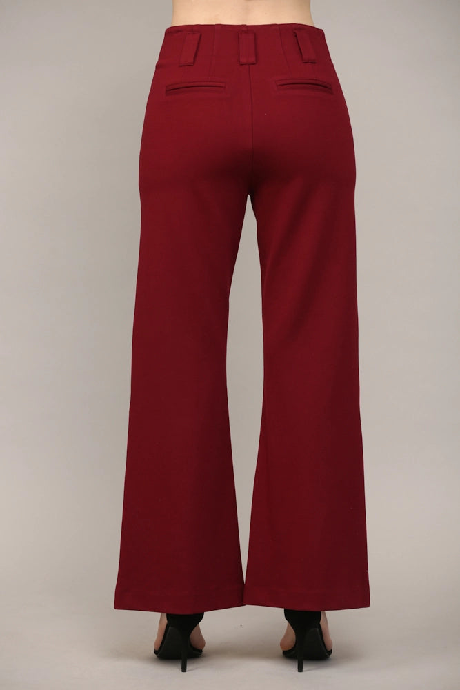 Two Front Pocket Ponte Flare Burgundy Pants