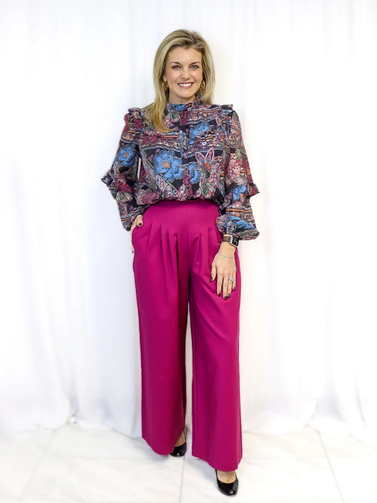 Magenta Wide Leg Pants