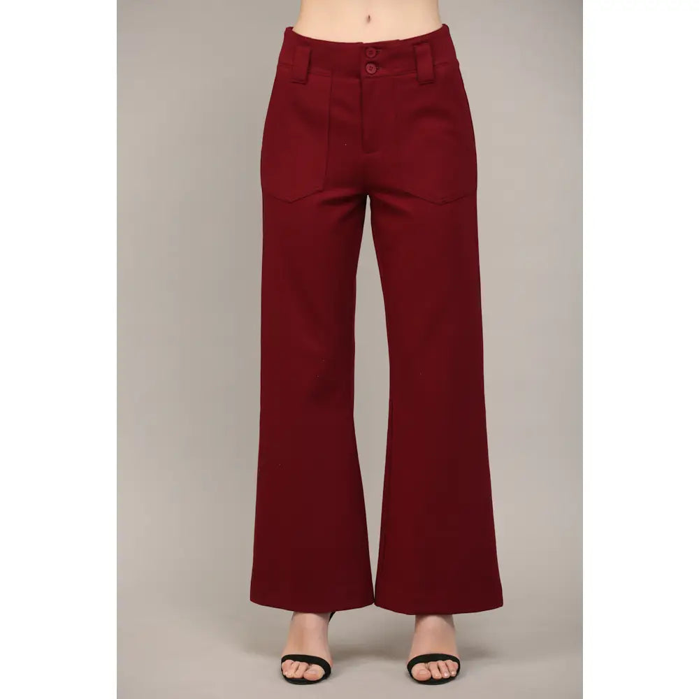 Two Front Pocket Ponte Flare Burgundy Pants