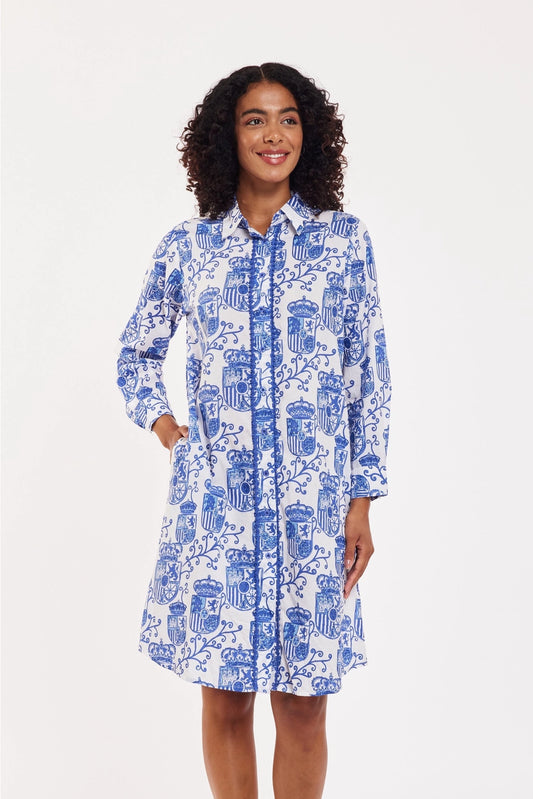 Sevilla White Blue Midi Shirt Dress