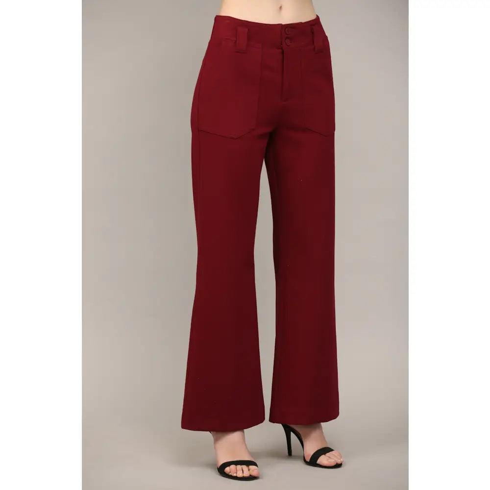 Two Front Pocket Ponte Flare Burgundy Pants