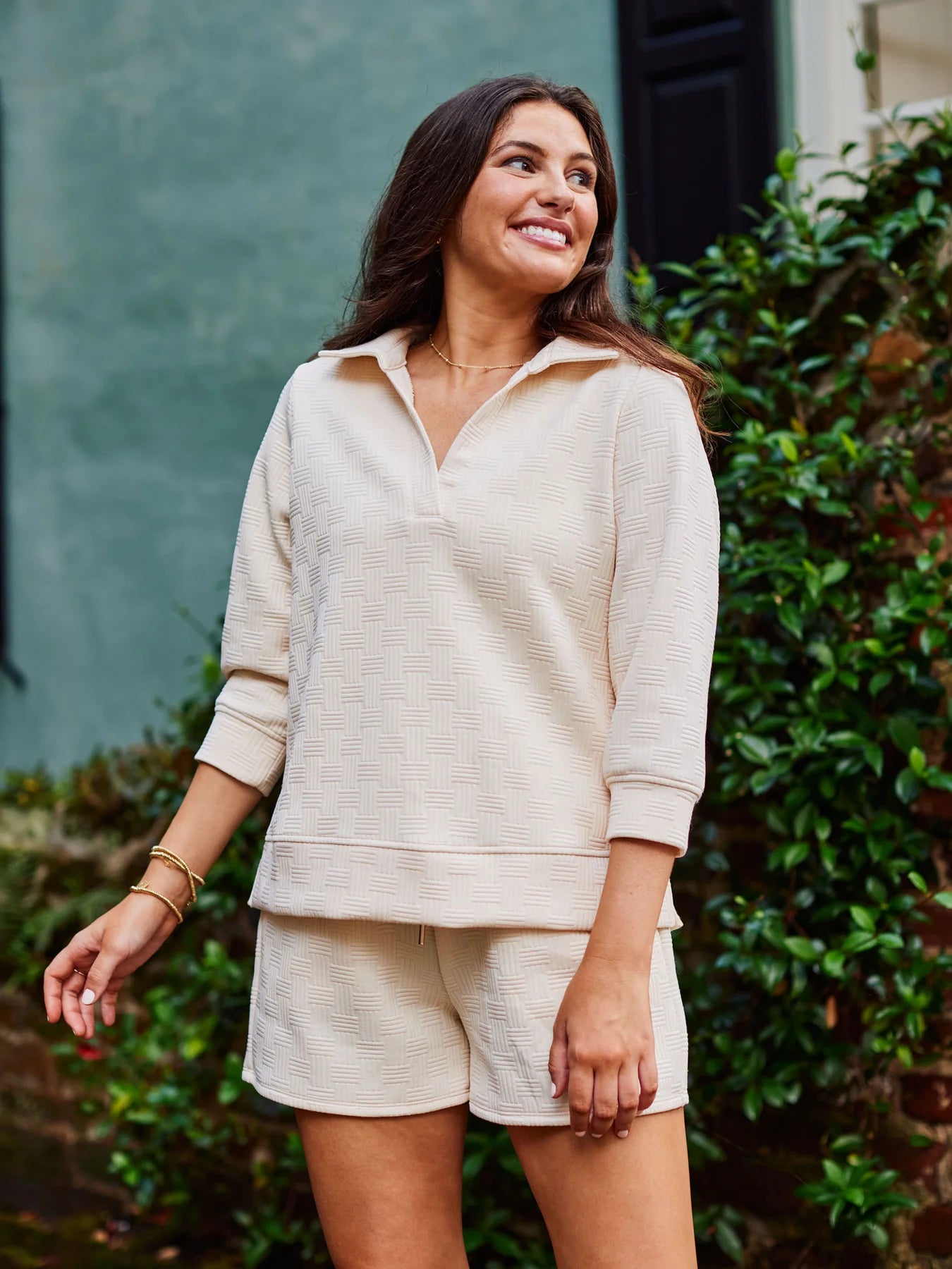 Ivory Collared Shirt with Matching Shorts Set