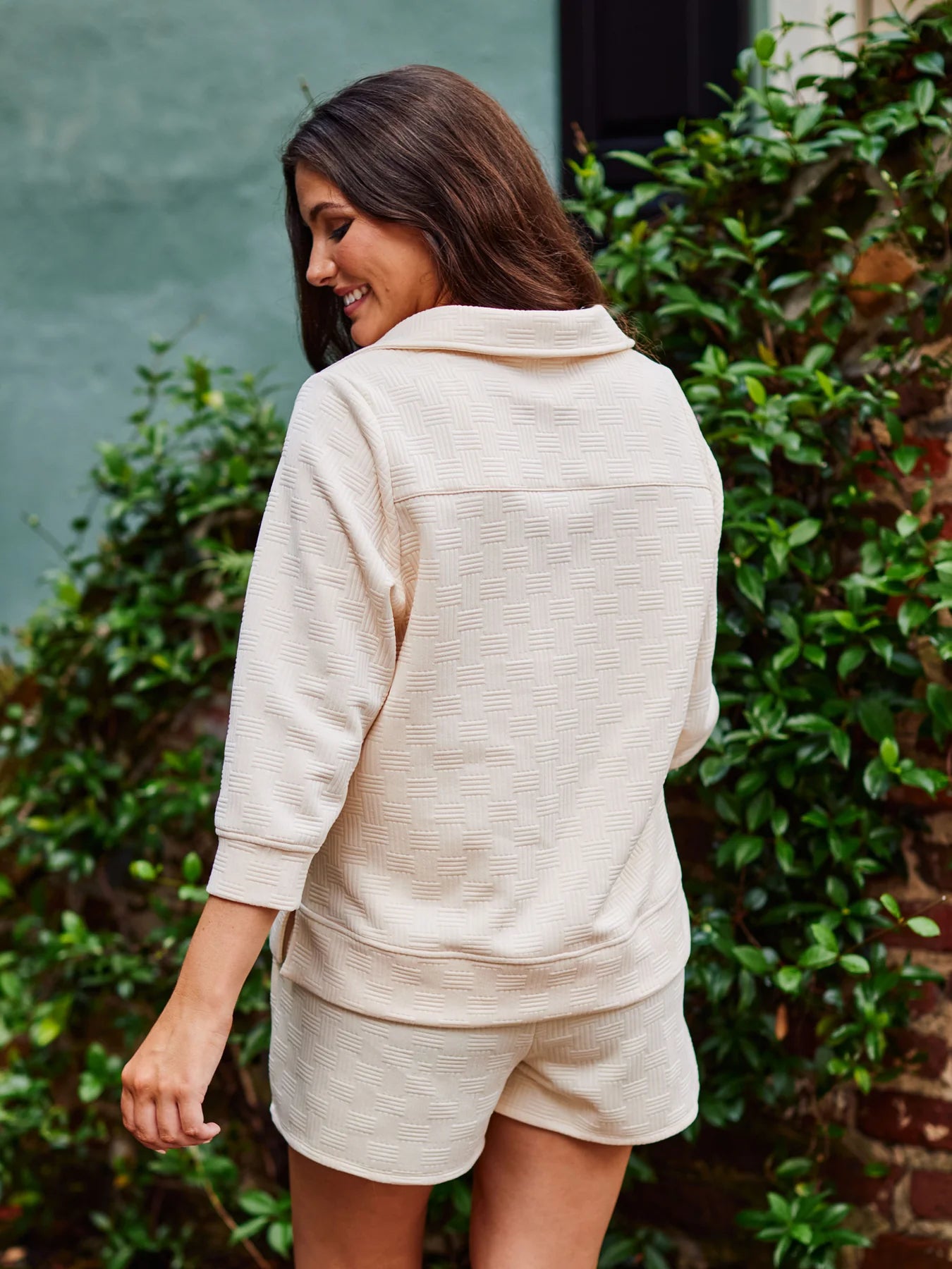 Ivory Collared Shirt with Matching Shorts Set