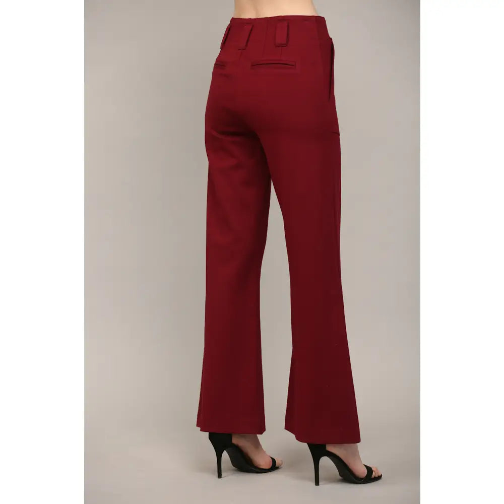 Two Front Pocket Ponte Flare Burgundy Pants