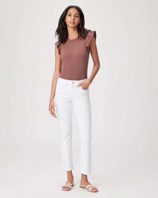 Paige Jeans Exposed Ankle Broken Hem Crisp White