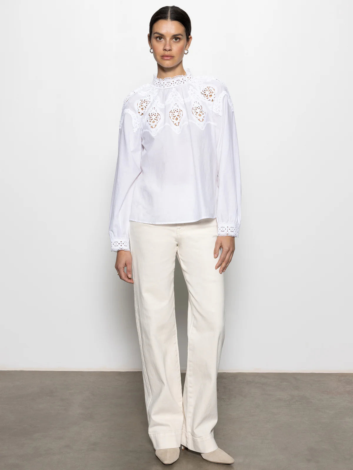 Sanctuary Lace Pop Over Blouse White