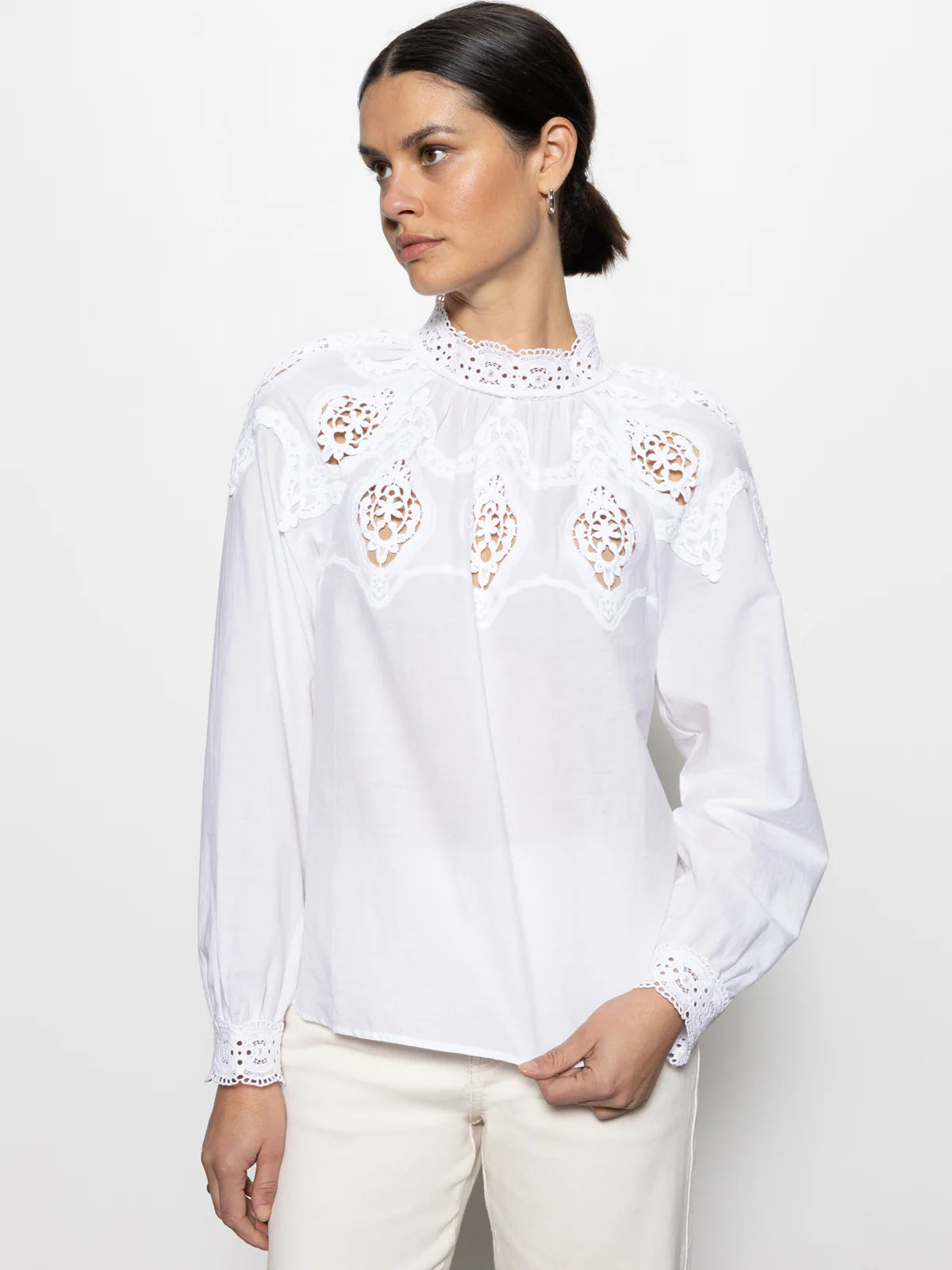 Sanctuary Lace Pop Over Blouse White