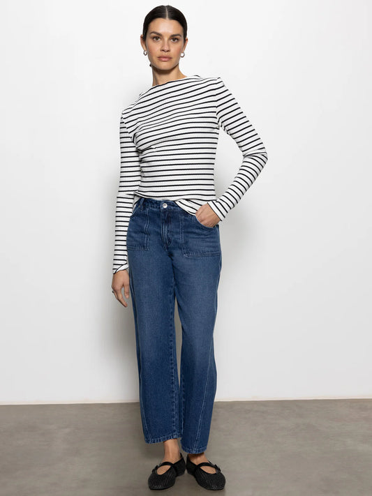 Sanctuary Long Sleeve Boatneck Chalk/Black Stripe