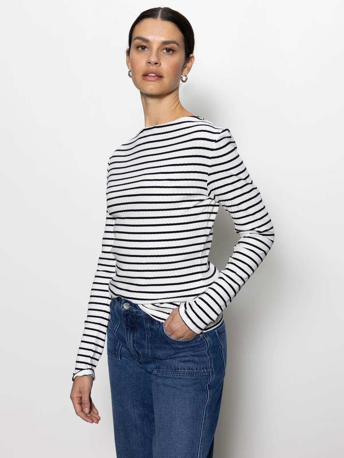 Sanctuary Long Sleeve Boatneck Chalk/Black Stripe