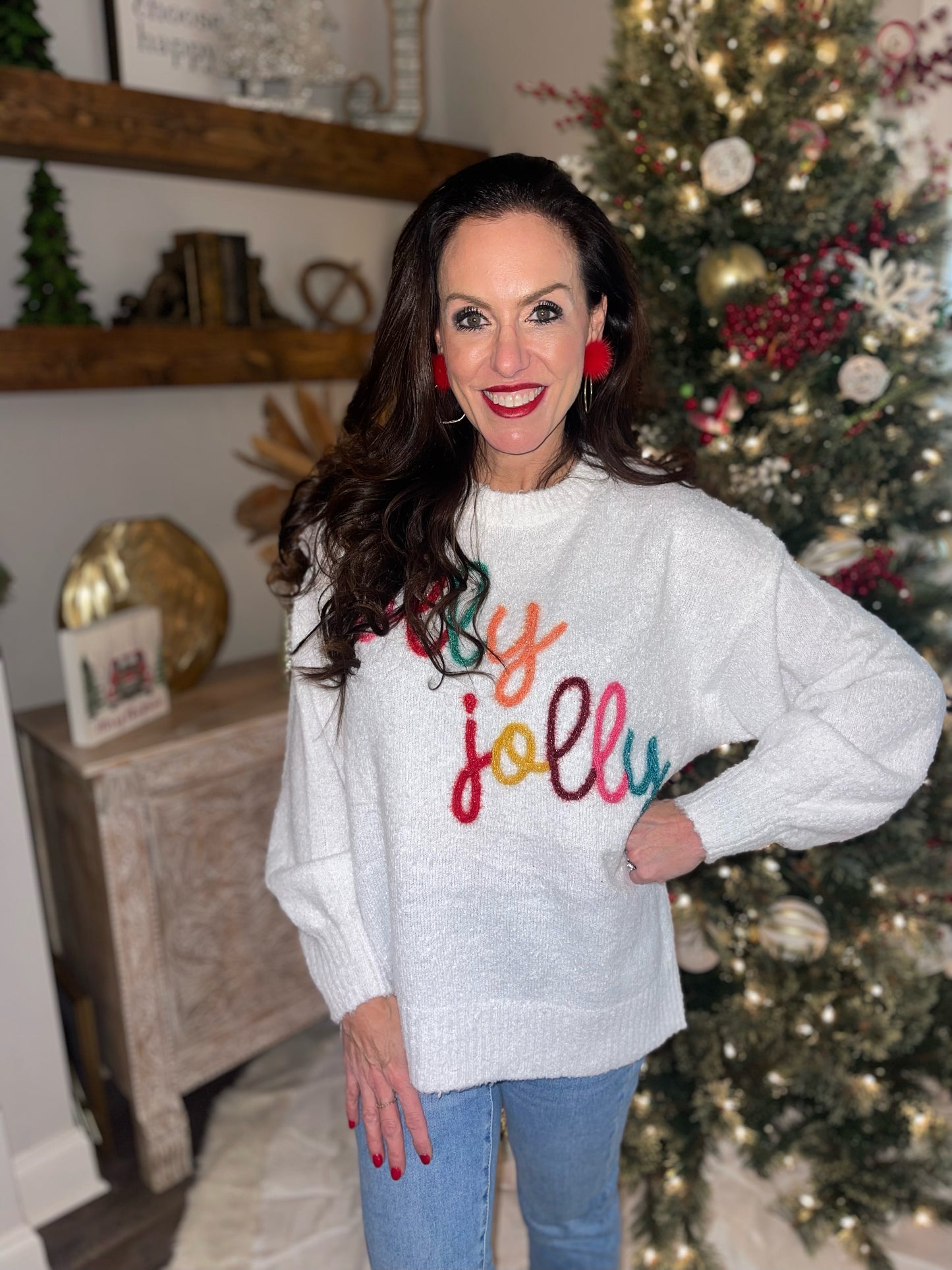 "Holly Jolly" Oversized Embroidered Sweatshirt