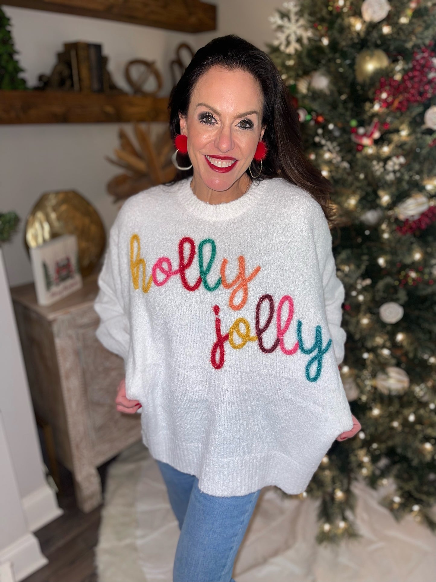 "Holly Jolly" Oversized Embroidered Sweatshirt