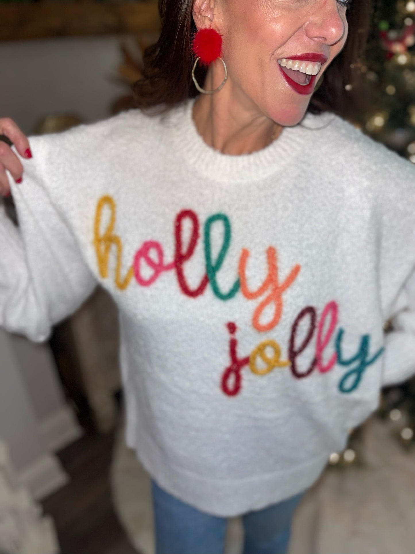 "Holly Jolly" Oversized Embroidered Sweatshirt