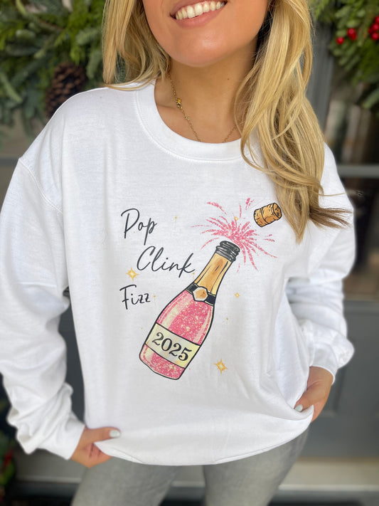 Pop Clink Fizz 2025 New Year Sweatshirt