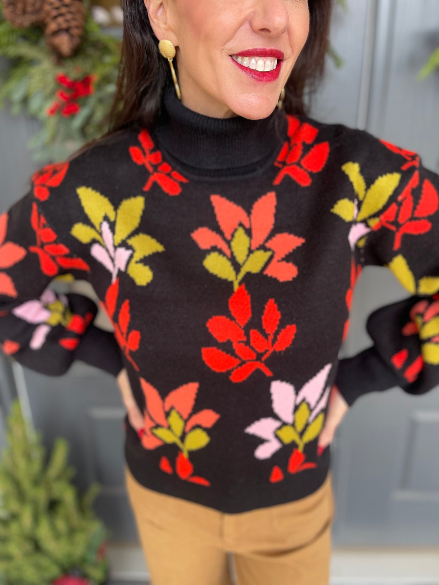 THML Floral Turtleneck Knit Sweater