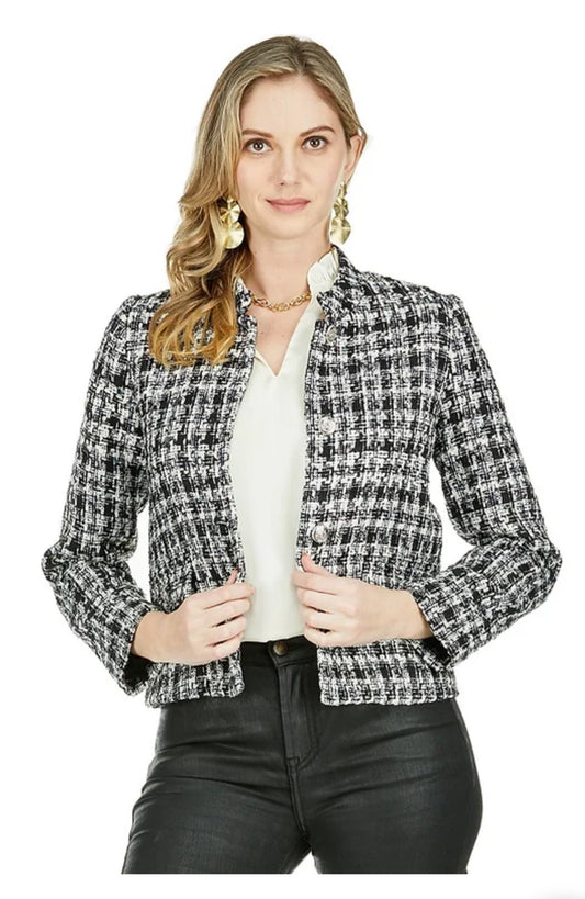 Jade Collared Tweed Jacket Black and White