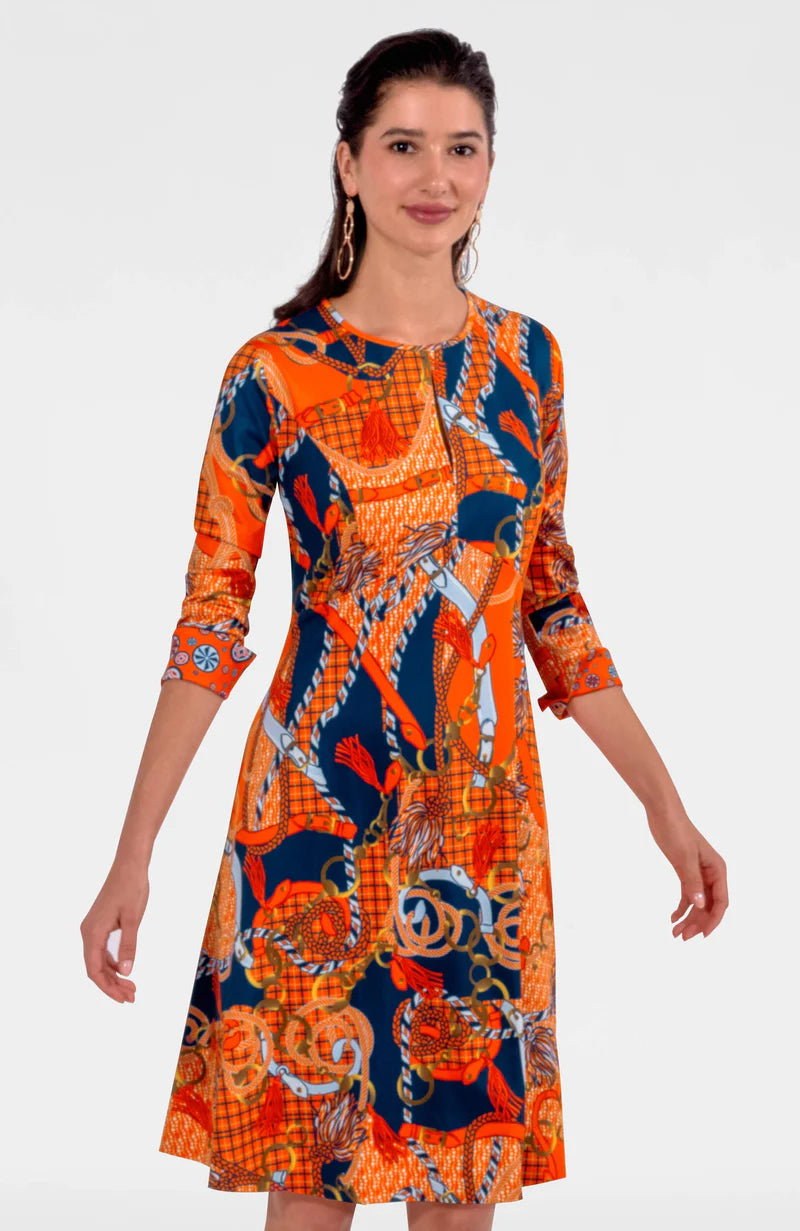 Gretchen Scott Orange and Navy Swirly Whirly Dress