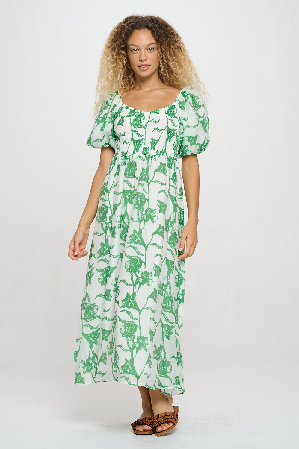 Verdant Bloom Maxi Dress Green/White