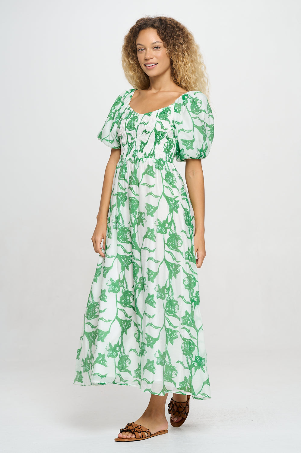 Verdant Bloom Maxi Dress Green/White