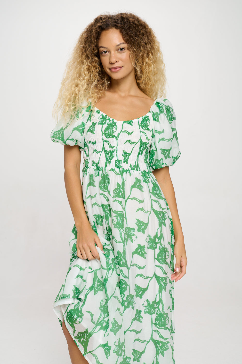 Verdant Bloom Maxi Dress Green/White