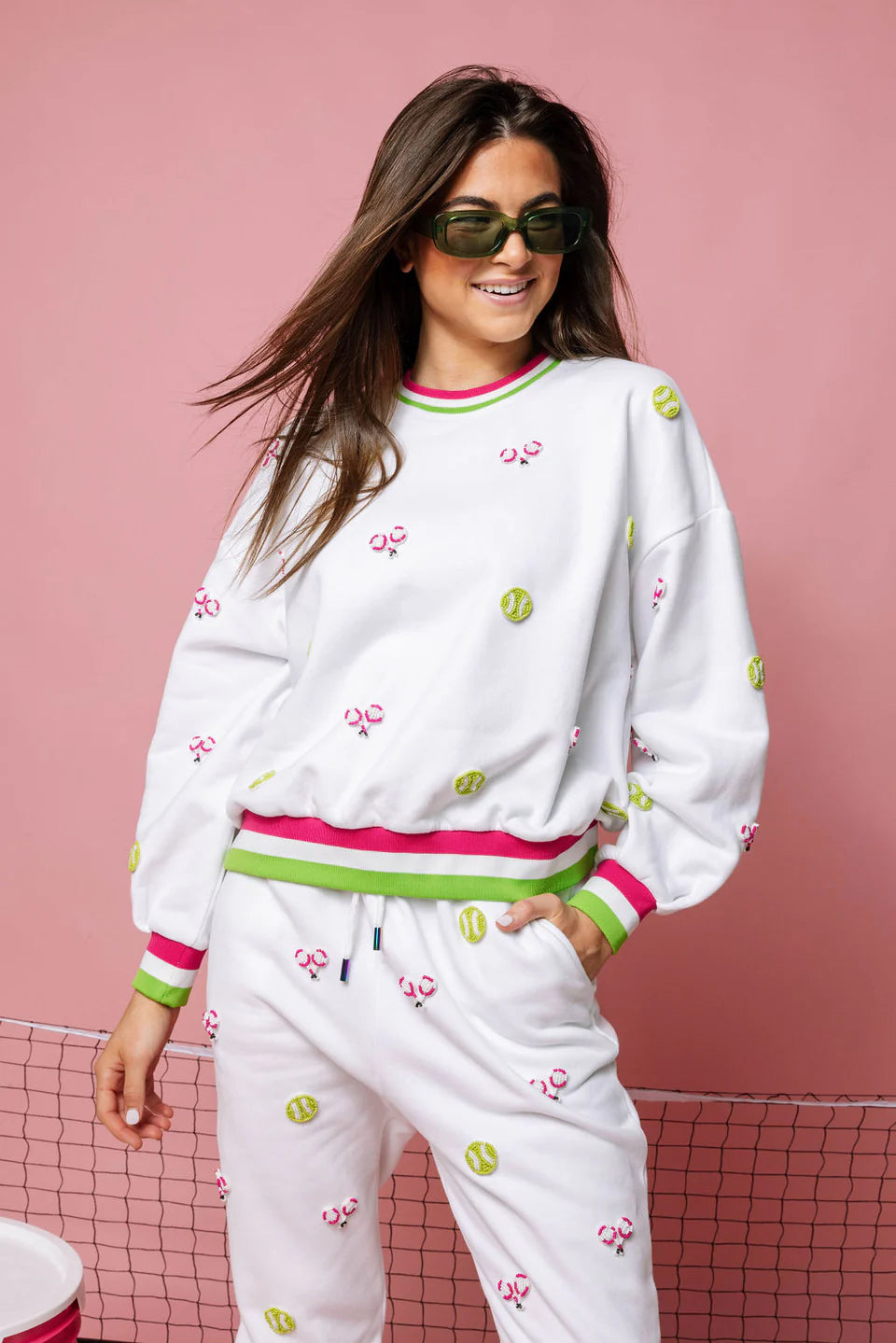 Queen of Sparkles Multi Beaded Tennis Sweatshirt