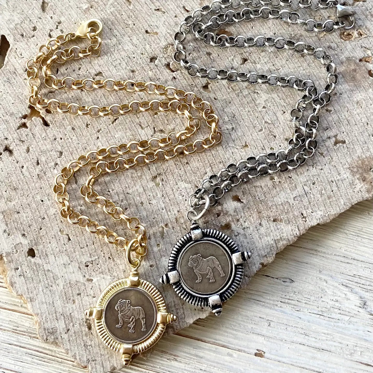 Bulldog Gold Coin Pendant Necklace