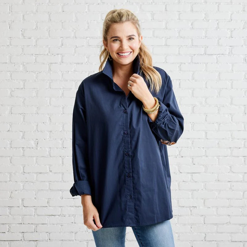 Caryn Lawn Navy Gameday Preppy Top