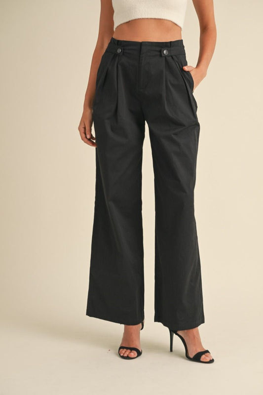 High Waist Pant with Pleating and Button Details