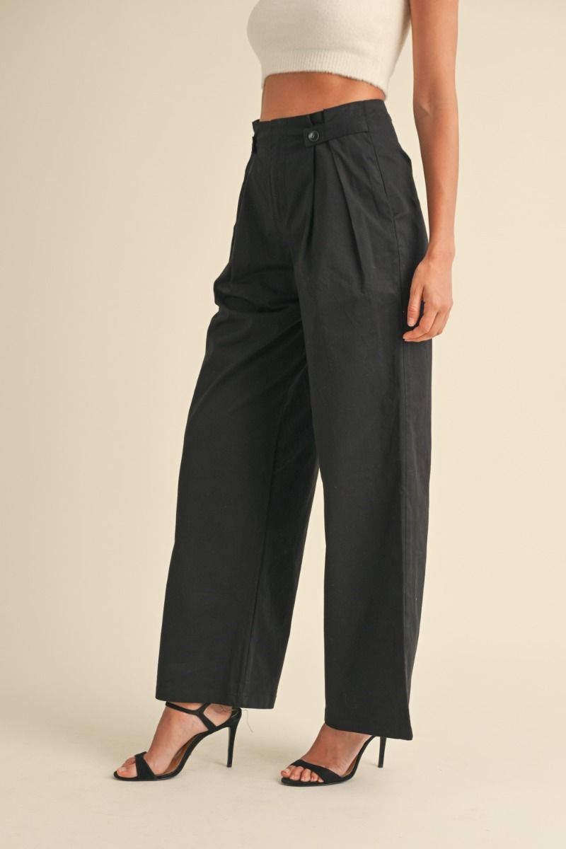 High Waist Pant with Pleating and Button Details