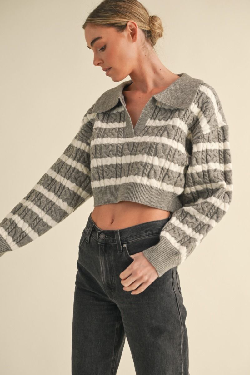 Long Sleeve Collared Cropped Sweater