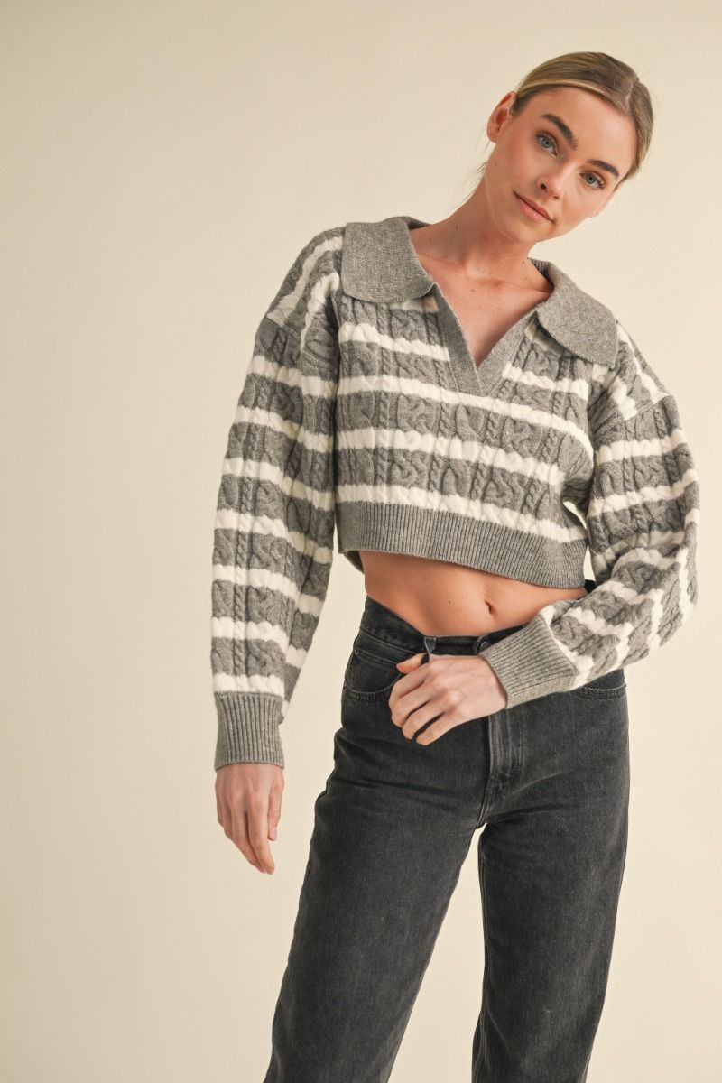 Long Sleeve Collared Cropped Sweater