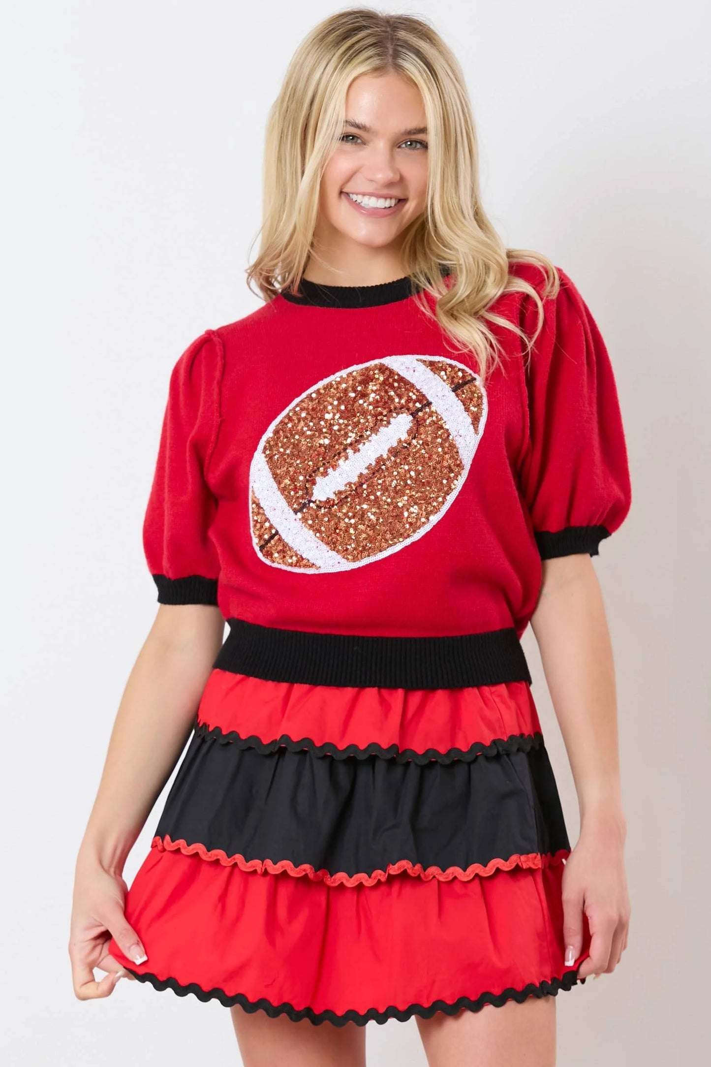 Sequin Football Sweater Red and Black