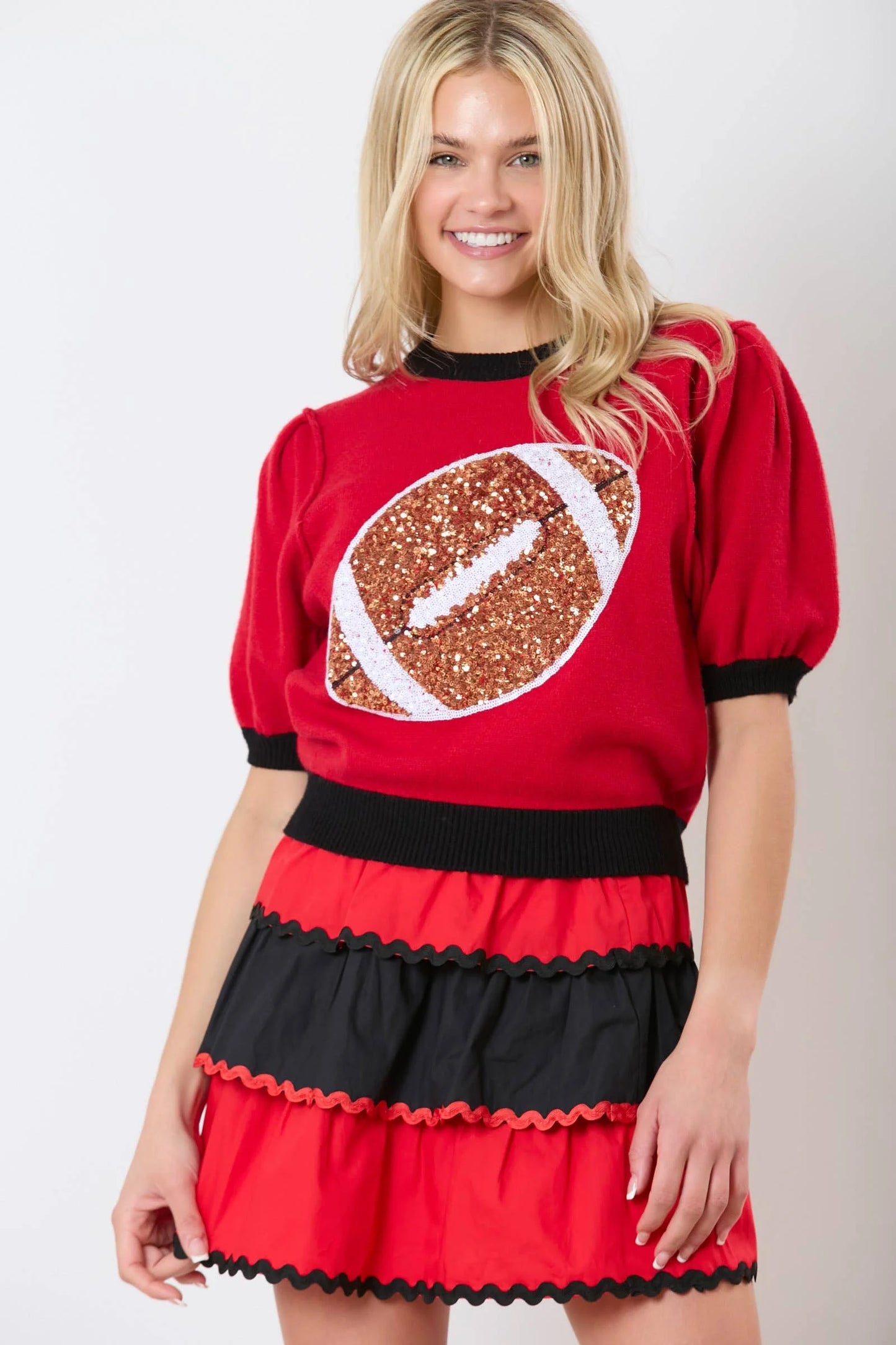 Sequin Football Sweater Red and Black