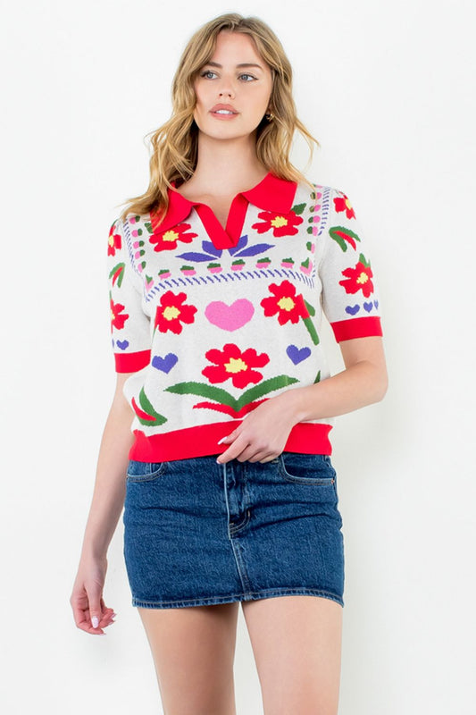 THML Flower Knit Sweater Top